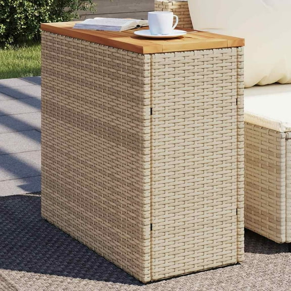 vidaXL Garden Side Table Beige and brown PE rattan Small Adjustable Feet