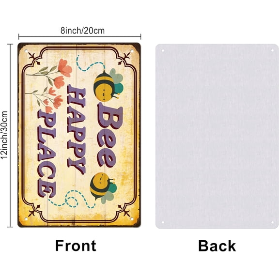 Garden Sign Vintage Garden Metal Tin Signs Outdoor BEE HAPPY PLACE Sign for Outside Metal Tin Signs Farm Funny Garden Sign Decorative Vintage Posters for Garden 20x30cm