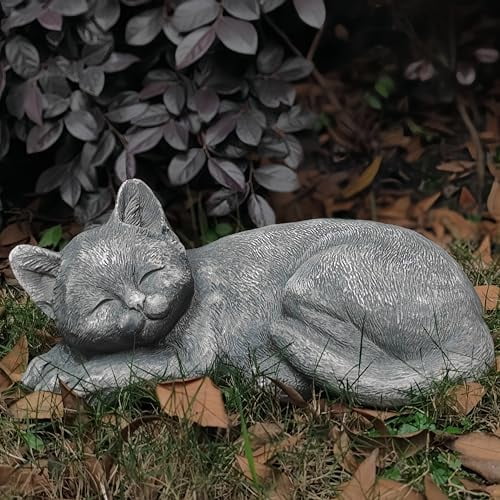 Garden Sleeping Cat Memorial Stone Cat Grave Marker Remembrance Kitten Statues for Garden,Patio,Lawn,Grave Decor Pet Sympathy Gift$$Garden & Patio
