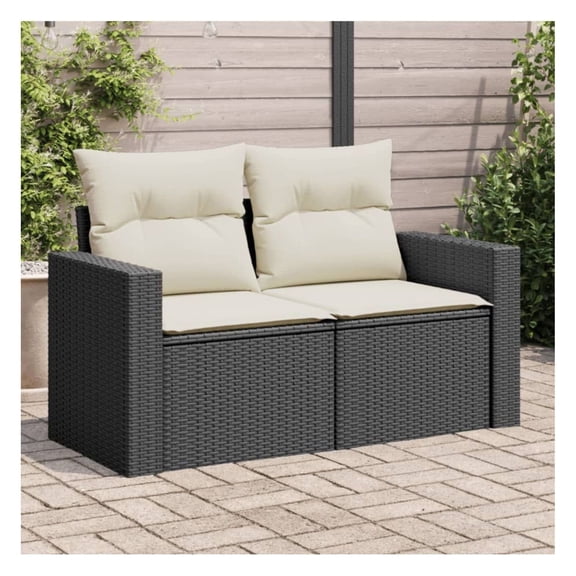 Garden Sofa Black and Cream PE Rattan 2-Seater Modular