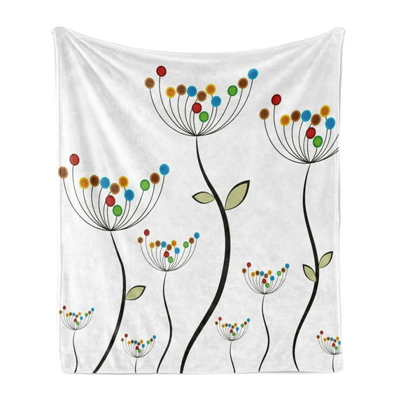 Garden Soft Flannel Fleece Blanket, Colorful Dandelions Stems Buds Leaves Bedding Plants Wildlife Meadow Cottage Theme, Cozy Plush for Indoor and Outdoor Use, 50" x 60", Multicolor, by Ambesonne