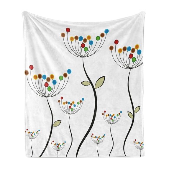 Garden Soft Flannel Fleece Blanket, Colorful Dandelions Stems Buds Leaves Bedding Plants Wildlife Meadow Cottage Theme, Cozy Plush for Indoor and Outdoor Use, 60" x 80", Multicolor, by Ambesonne