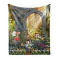 thumbnail image 1 of Garden Soft Flannel Fleece Blanket, Fairies Playing in the Ruins with Flowers Blossom Butterflies Fantasy Scene, Cozy Plush for Indoor and Outdoor Use, 50" x 70", Charcoal Green Red, by Ambesonne, 1 of 5