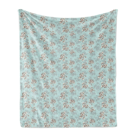Garden Soft Flannel Fleece Blanket, Flower Blossom with Pastel Colored Background Hand Sketch Wedding Romantic, Cozy Plush for Indoor and Outdoor Use, 70" x 90", Pale Blue Grey White, by Ambesonne