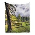 thumbnail image 1 of Garden Soft Flannel Fleece Throw Blanket, Bench Overlooking the Laket Stourhead Countryside Cloudy Day Landscape Print, Cozy Plush for Indoor and Outdoor Use, 70" x 90", Green Grey, by Ambesonne, 1 of 5