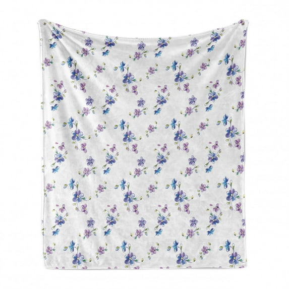 Garden Soft Flannel Fleece Throw Blanket, Bridal Romantic Flowers Gentle Buds Bouquet Corsage Wedding Celebration Art, Cozy Plush for Indoor and Outdoor Use, 70" x 90", Purple Blue Pink, by Ambesonne