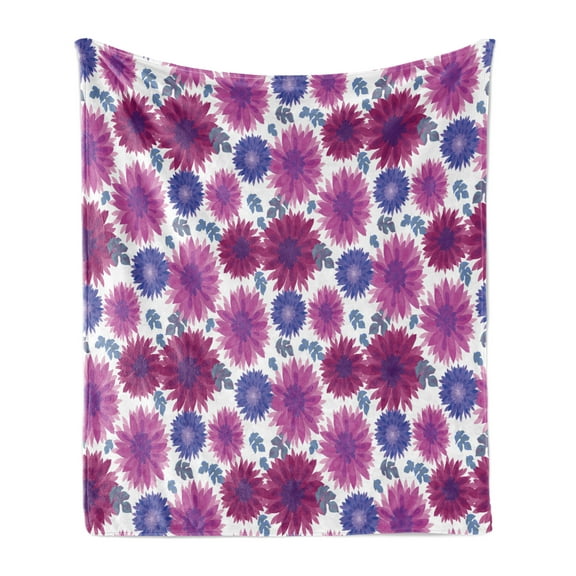 Garden Soft Flannel Fleece Throw Blanket, Chrysanthemum with Blooming Petals Floral Ornate Fall Flowers, Cozy Plush for Indoor and Outdoor Use, 50" x 60", Dark Lavender Magenta, by Ambesonne
