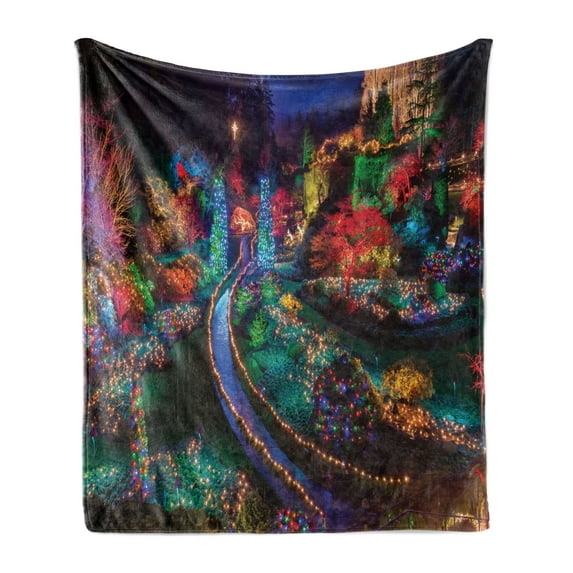Garden Soft Flannel Fleece Throw Blanket, Colorful Christmas View at Buchart Gardens Celebrations Seasonal Nature Picture, Cozy Plush for Indoor and Outdoor Use, 50" x 70", Teal and Red, by Ambesonne