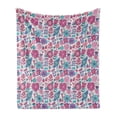 thumbnail image 1 of Garden Soft Flannel Fleece Throw Blanket, Doodle Peonies Tulips Berries Bugs Botanic Display Print, Cozy Plush for Indoor and Outdoor Use, 50" x 60", Violet Blue Sky Blue, by Ambesonne, 1 of 6