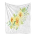 thumbnail image 1 of Garden Soft Flannel Fleece Throw Blanket, Nature Illustration with Watercolors Petals of the Spring Season, Cozy Plush for Indoor and Outdoor Use, 70" x 90", Pale Yellow Pale Green, by Ambesonne, 1 of 6