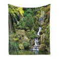 thumbnail image 1 of Garden Soft Flannel Fleece Throw Blanket, Pond in Style Garden Arboretum Trees Bush Foliage Rocks Waterscape Picture, Cozy Plush for Indoor and Outdoor Use, 60" x 80", Green White, by Ambesonne, 1 of 6