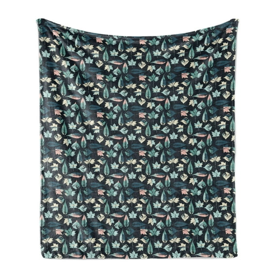 Garden Soft Flannel Fleece Throw Blanket, Weathered Looking Foliage of Different Plants in Pastel Colors, Cozy Plush for Indoor and Outdoor Use, 60" x 80", Multicolor, by Ambesonne
