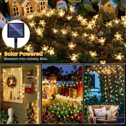 Garden Solar Flower String Lights, 23ft 50 LED Cherry Blossom Solar Fairy Lights, Outdoor Waterproof String Lights for Fence Garden Yard Patio Christmas Tree Party Decor, Warm White
