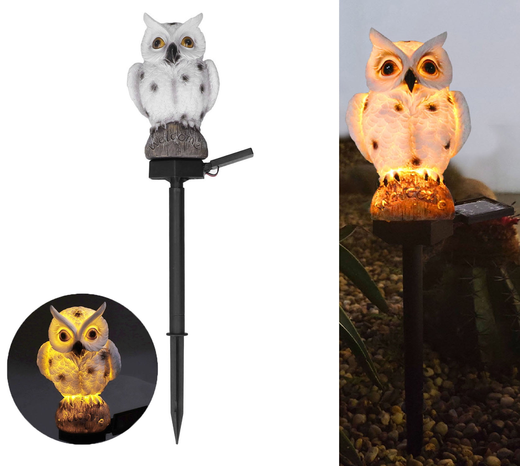 White Resin Owl Solar LED Garden Pathway Light