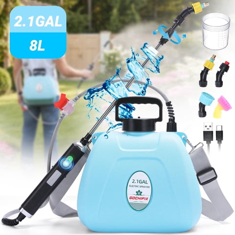 Garden Sprayer,GOCHIFIX 2.1 Gallon Anti-Backflow Electric Backpack Sprayer with Retractable Wand,4 Mist Nozzles,6 Spray Modes for Lawn, Garden, Yard,Blue