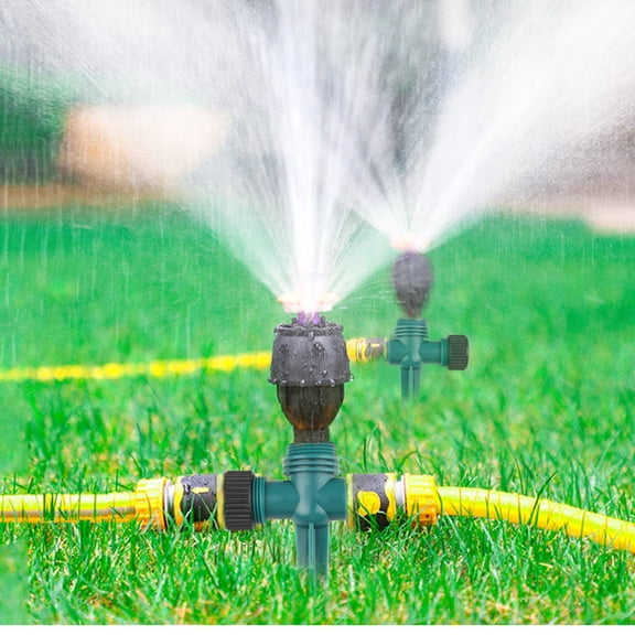 Garden Sprinkler Ground Insert 4 Point Medium Distance 360 Degree Automatic Rotating Sprinkler Head for Lawn Irrigation - ABS Plastic Spike Watering System for Yard, Flower Bed, Greenhouse