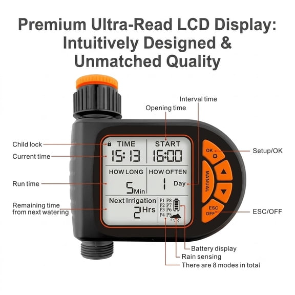 Garden Sprinkler Hose Timer : 1 Outlet IP65 Waterproof Programmable Water Timer, Automatic Irrigation Watering System Controller for Lawn Yard