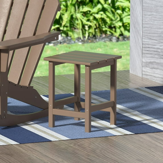 Garden Square Plastic Adirondack Outdoor Side Table, Weathered Wood