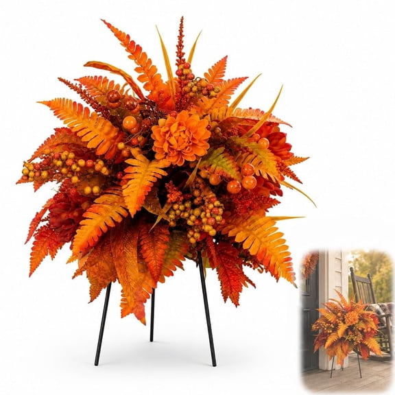 Garden Stake Arrangement Autumn Harvest Floral, Artificial Fall Flower Decor for Outdoor Porch, Yard & Home Thanksgiving Season Ornament