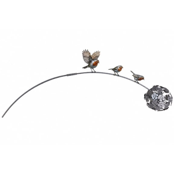 Garden Stake Decor Metal Bird with Floral Sphere Single Piece for Outdoor Yard Lawn Patio