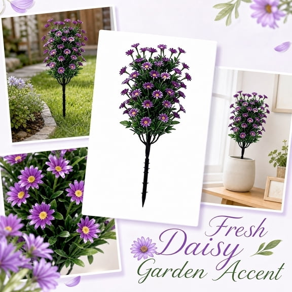 Garden Stake Floral Decor, Artificial Flowers, No Fade Artificial Outdoor Flowers, Purple Silk Flowers, 23X15 Inch Purple Daisy Bouquet Ground Insert, Weather Resistant Accent for
