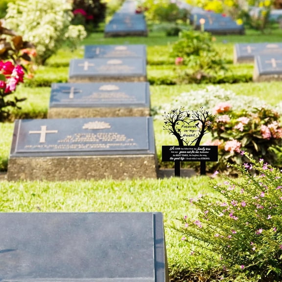 Garden Stake Graves Cemetery Decorations Metal Memorial Grave Markers Family Tree Graveyard Commemorative Plaque for Dad Mom Remembrance Plaque Stake Sympathy Graveside Decor Sign for Outdoor
