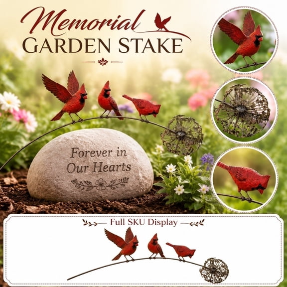 Garden Stake Halloween Red Cardinal Birds Flat Decorative 1 Pack Memorial Garden Yard Art Decoration for Outdoor Lawn Patio Holiday Decor Perfect Halloween Themed Gift