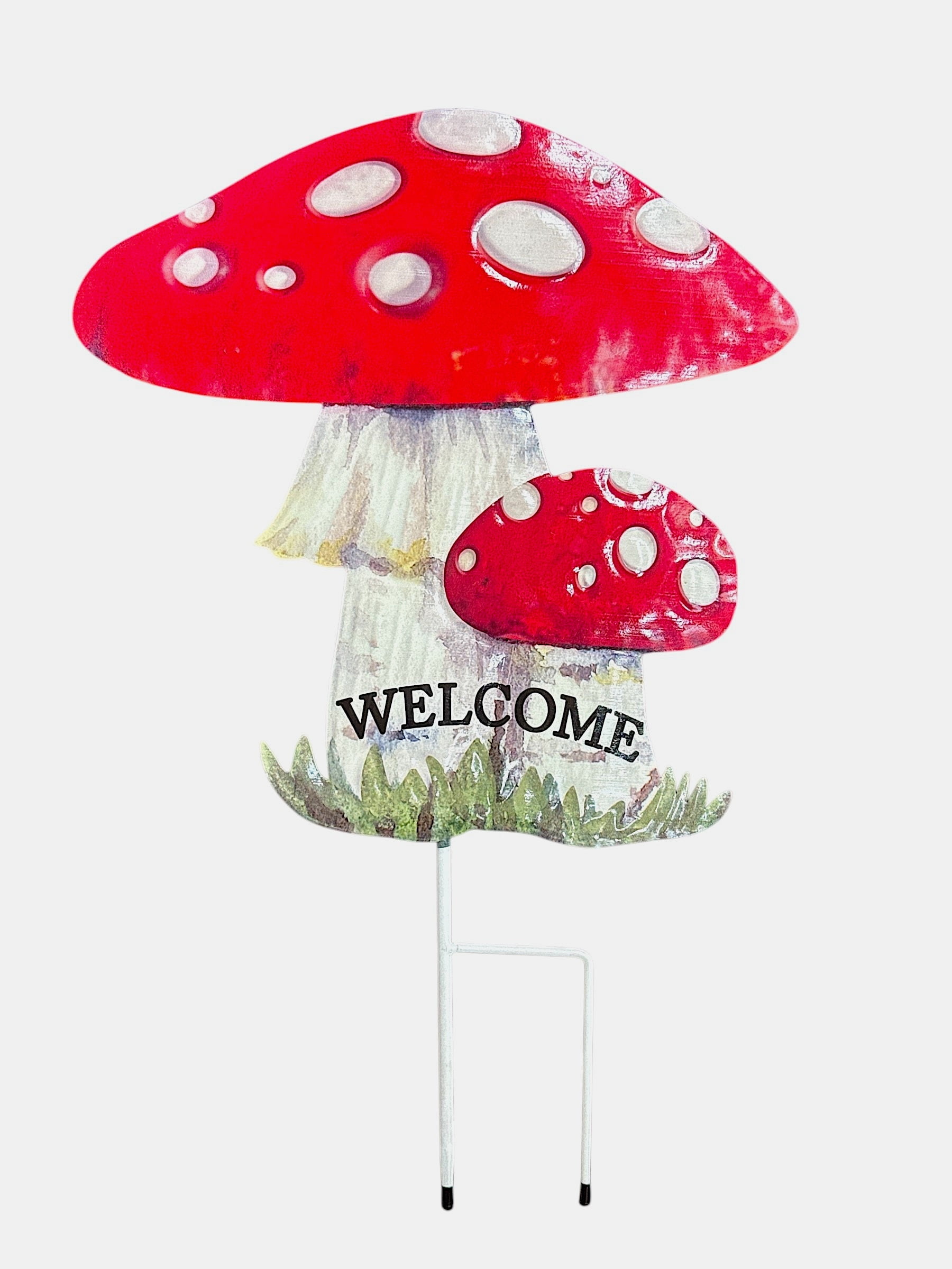 Garden Stake Large Mushroom Welcome Decor Lawn Yard Decorative Bright Outdoor Statue Pick 24" x11"