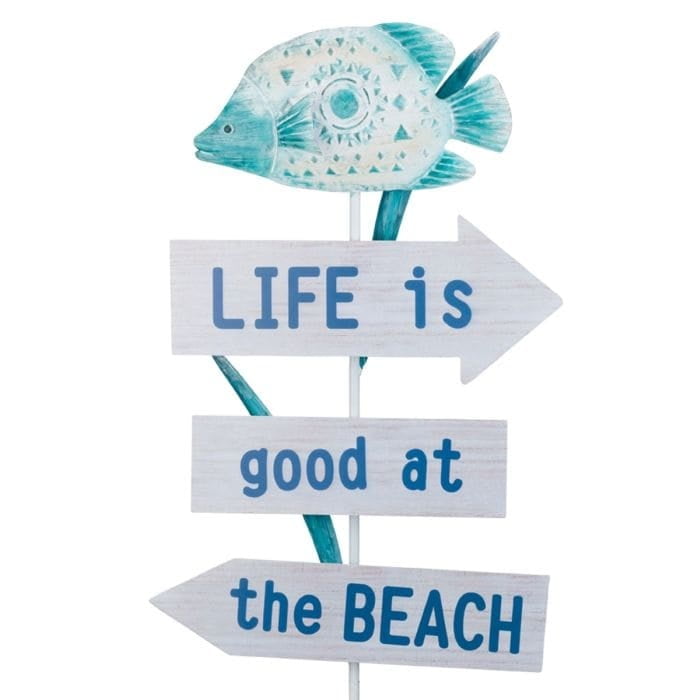 Coastal Blue and White Nautical Garden Stake with Fish