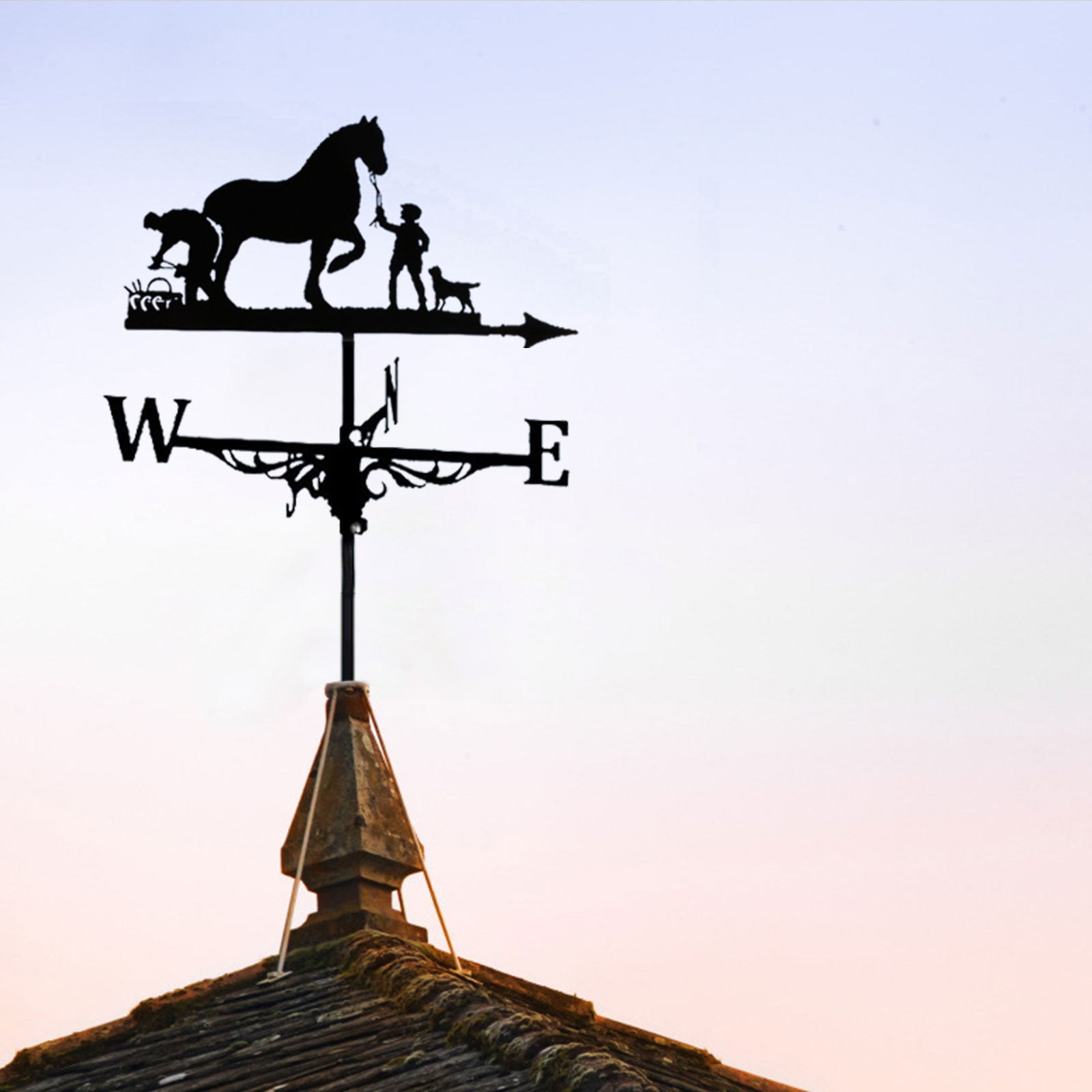 Garden Stake Weather Vane, Farmer And Horse Metal Iron Art Decor