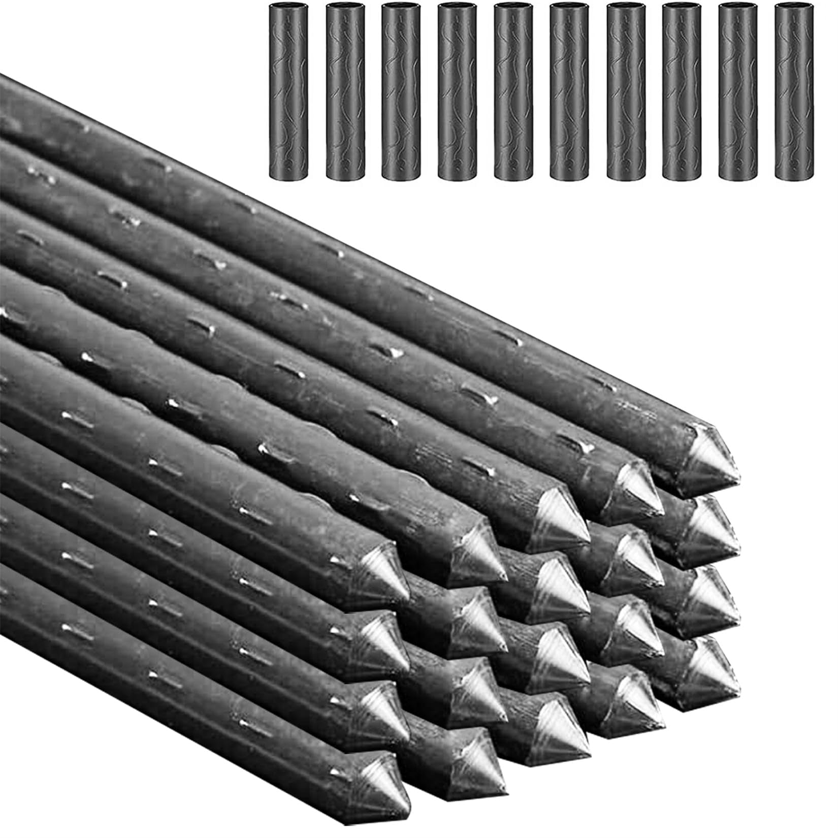 Garden Stakes 42cm Plant Stake Metal Pack of 20 Garden Plants Sticks Tomato Stakes Plants Growing Stick with 10 Pcs Connector for Orchid Pea Vegetables Support C9
