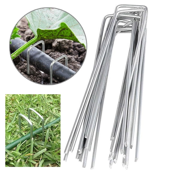 Garden Stakes Galvanized Steel U Shaped Landscape Stakes Rust-Resistant Reusable Ground Stakes for Lawn Weed Barrier