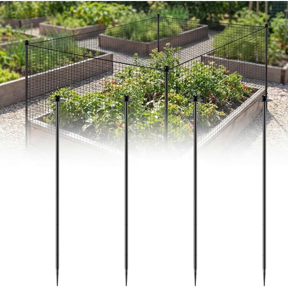 Garden Stakes for Netting, Heavy Duty Metal Garden Poles for Netting Support, Black Powder Coated Steel Frame for Fencing, Plant & Crop Protection(4 Pack,8.2 ft)