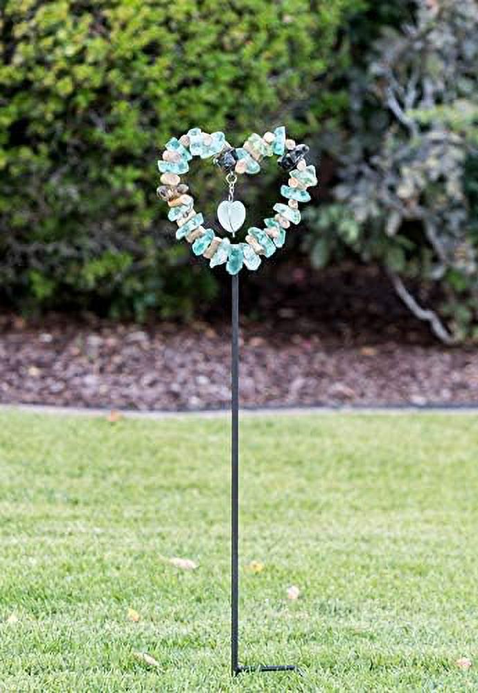 Garden Stakes Recycled Glass Stones & Driftwood Heart/Spiral/Sun (Heart