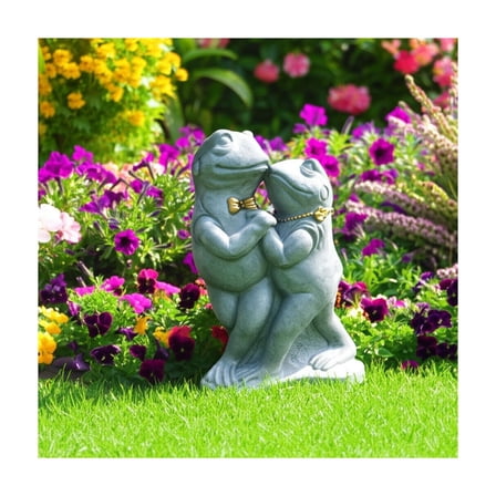 Garden Statuary Polyresin Dancing Frog Couple Statue Decor for Home or Garden - 15" Gray