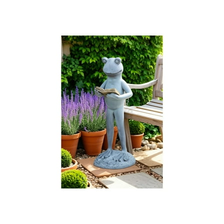 Garden Statuary Polyresin Frog Holding Book Indoor/Outdoor Decor Figurine - 18" Metallic