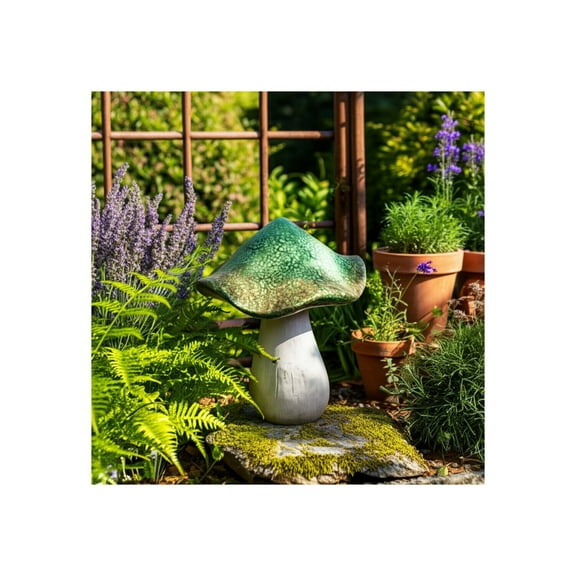 Garden Statuary Polyresin Mushroom Design Indoor Outdoor Decorative Accent - 16" Green