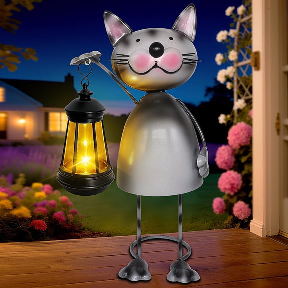 Garden Statue Cat with Lantern