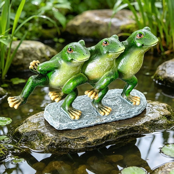 Garden Statue, Dancing Frog Sculpture, Resin Frog Figurine Decor, Three Frogs Synchronized Dance Ornament, Cute Outdoor Decor for Patio Balcony Bonsai Landscape
