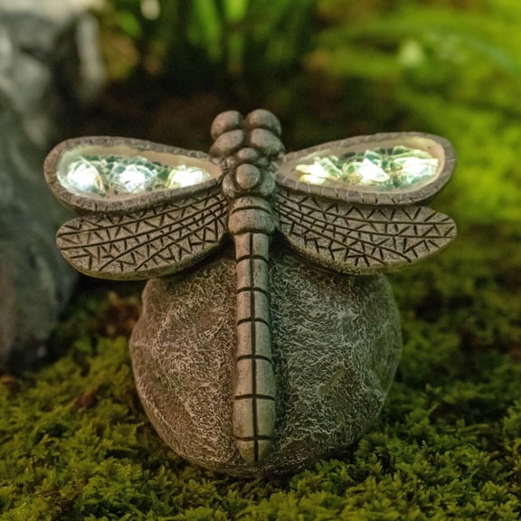 Garden Statue Dragonfly,Solar Dragonfly Decor for Outdoor, Dragonflies Figurine with Solar Light for Patio,Balcony,Yard,Lawn Ornament, Garden