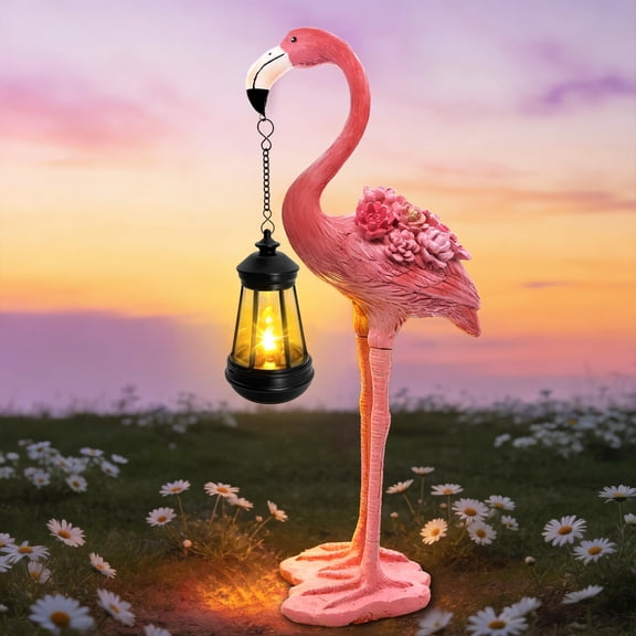 Garden Statue Flamingo Solar Outdoor Decor