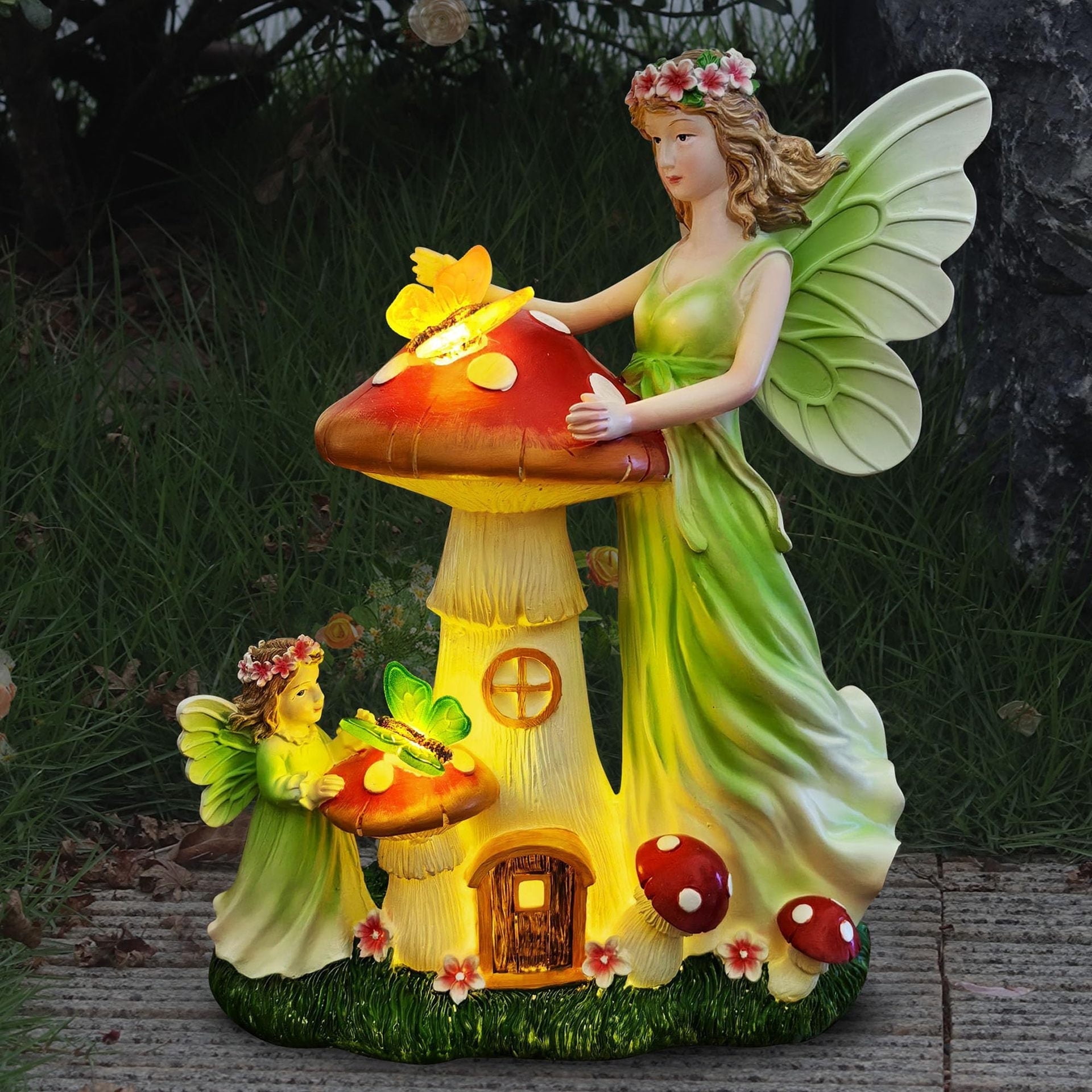 Garden Statue Outdoor Solar Fairy Statue 12.2" Tall Statues for Yard Art Lawn Ornaments Porch Patio Balcony Home House - Birthday Gifts for Grandma Mom Women