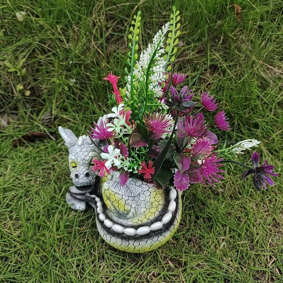 Garden Statue Resin Dinosaur Flower Pot Ornament for Outdoor Courtyard Dinosaur Sleeping Gesture Sculptural Plant Pots Decorations