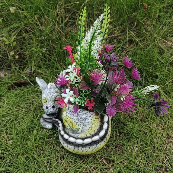 Garden Statue Resin Dinosaur Flower Pot Ornament for Outdoor Courtyard Dinosaur Sleeping Gesture Sculptural Plant Pots Decorations