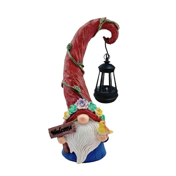 Garden Statue with Solar Lantern, Funny Resin Elf Figurine Outdoor Waterproof Sculpture for Patio Yard Lawn Porch Decoration, Solar Powered LED Night Light Garden Ornament and Housewarming Gift, A