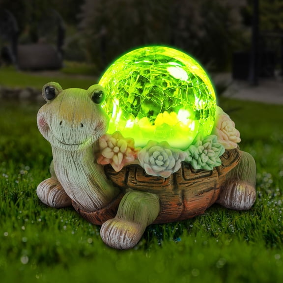Garden Statue Turtle Green Solar LED Succulent Outdoor Decor