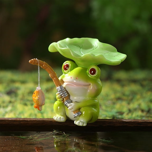 Garden Statues Clearance, Mini Animal Statue Resin Miniature Sculpture, Animal Fishing Figurine Fishes Tank Decoration for Bookshelf, Frog