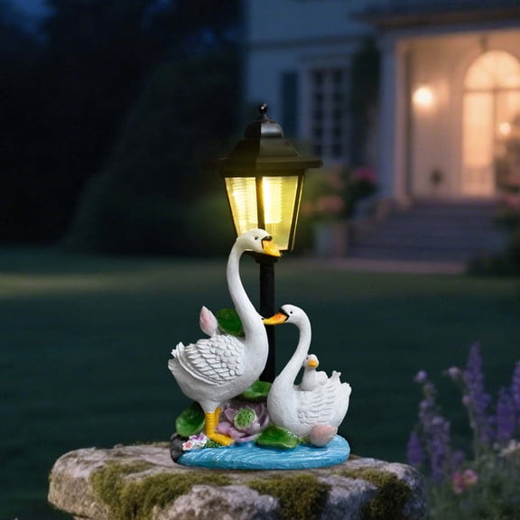 Garden Statues, Couple Swans Statue Lamp, 13x7.3x4.7 Inch Resin Swan Solar Outdoor Light, Couple Swan Sculpture Light For Courtyard Decoration