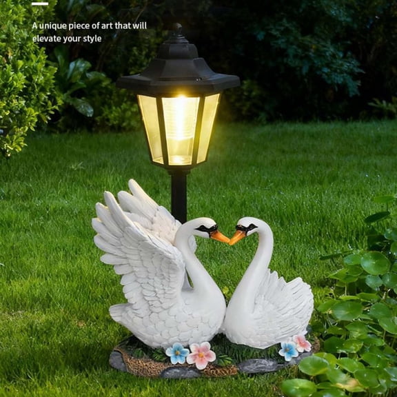 Garden Statues, Couple Swans Statue Lamp, 13x7.9x4.1 Inch Resin Swan Solar Outdoor Light, Couple Swan Sculpture Light For Courtyard Decoration