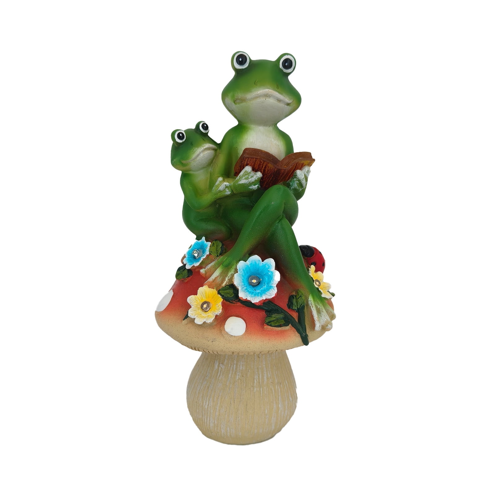 Garden Statues Frogs Outdoor Decor, Resin Frogs Figurines Lights Sculptures with Solar Light, Lovely Frogs with Mushroom for Garden Patio Yard